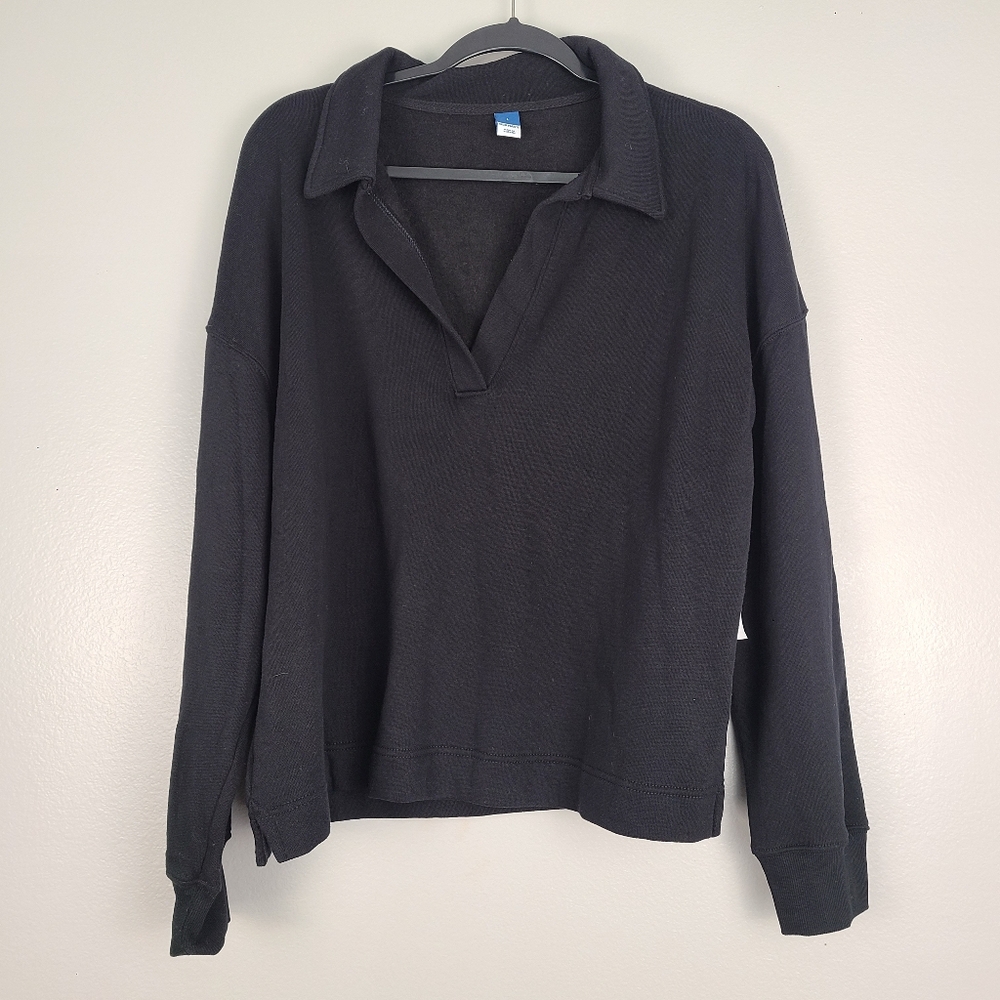 Old Navy Classic Minimal V-neck Collared Pullover Black Warm Soft Sweater Large